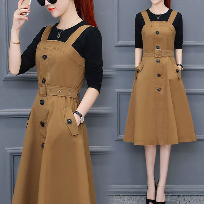봄 간절기 여성 민소매 나시원피스 슬림핏 심플 멜빵원피스 데일리 a라인 멜빵 치마 외출복 캐주얼