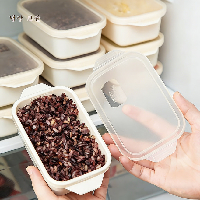 냉동밥 보관용기 다용도 전자레인지용 밥용기 정량 밥용기 ZZQ, 7개, 베이지