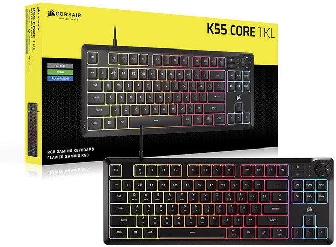 커세어 K55 CORE TKL RGB 저소음 멤브레인 게이밍 유선 텐키리스 키보드, RGP0182, 제조사축