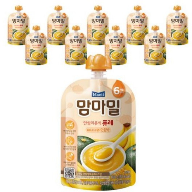 맘마밀 안심 이유식 퓨레 6개월부터, 100g, 8개, 바나나+단호박 혼합맛