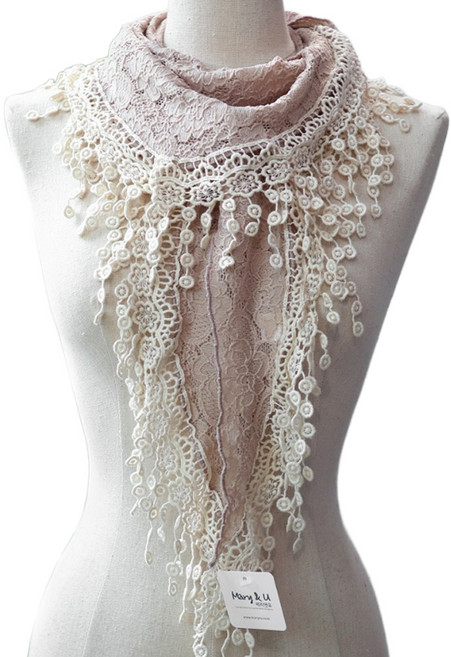 메리앤유 꽃방울 스판 레이스 삼각 롱 스카프 국산 선물 케이스