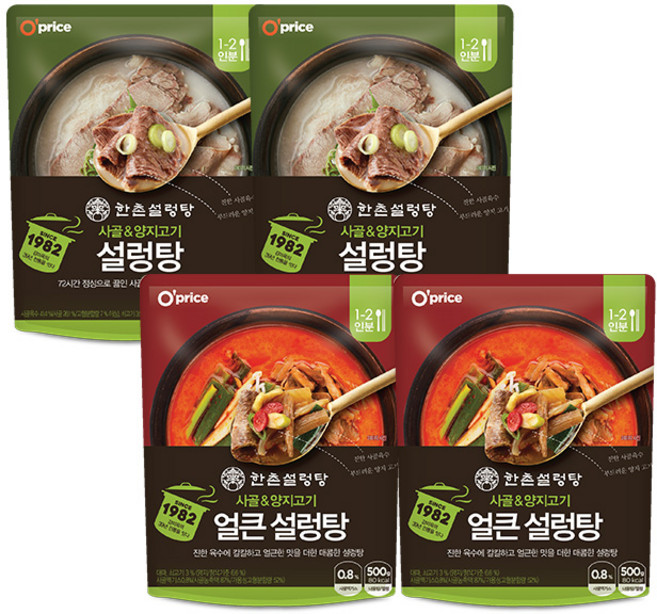 오프라이스 한촌설렁탕 정통설렁탕 500g 2개 + 오프라이스 한촌설렁탕 얼큰설렁탕 500g 2개, 1세트