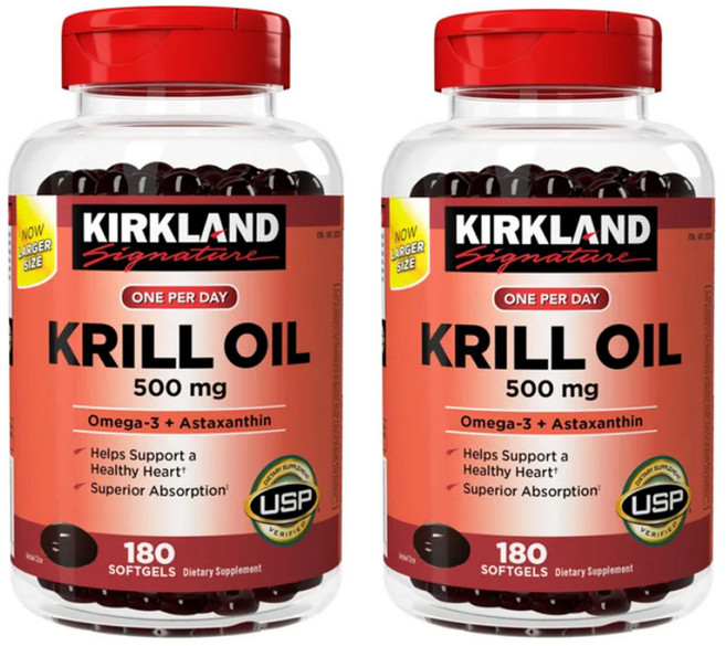 [정품 미국 배송] 커클랜드 시그니쳐 크릴 오일 500 mg 180정 (소프트캡슐) Kirkland Signature Krill Oil mg. 180 Softgels - 2개, 1세트, 360정