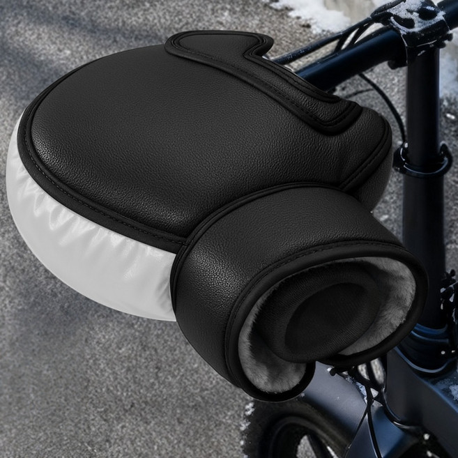 7Shadows 겨울 자전거 부동 장갑 가죽 방수 바람막이 핸들 커버, black, 2개