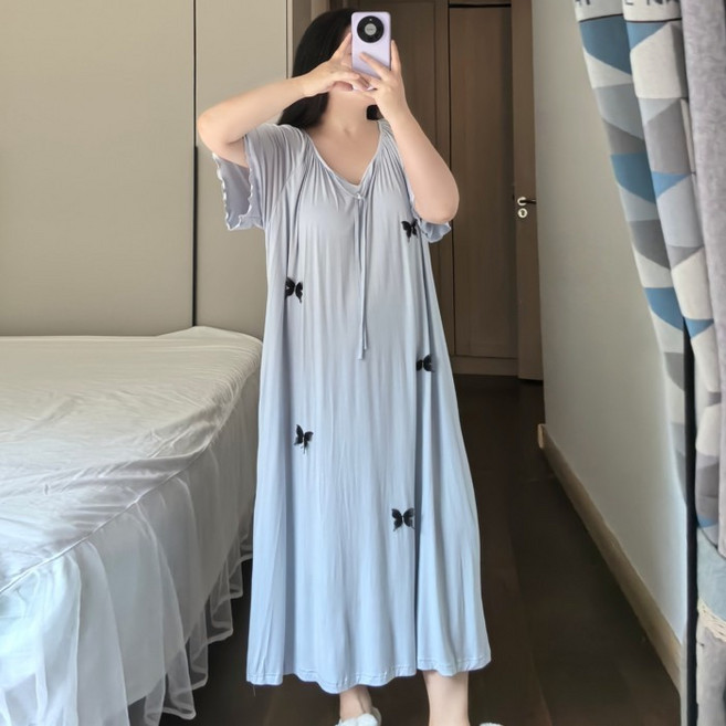 純欲風 寬鬆 立體蝴蝶結 睡裙女 夏季家居服