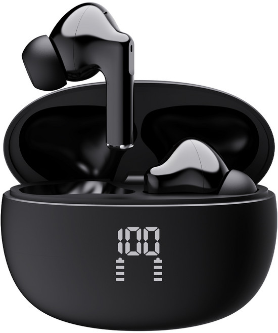 프랑스 톰슨 ENC 노이즈 캔슬링 LED 블루투스 6.0 이어폰 무선 방수, 블랙 TBE-201K