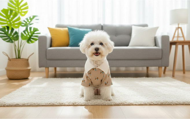 나비 북유럽 카라티 국내 자체제작! 강아지 고양이 옷 티셔츠 실내복 올인원 애견 여름 봄 반려견 중형견 대형견, 베이지(BEIGE), 1개