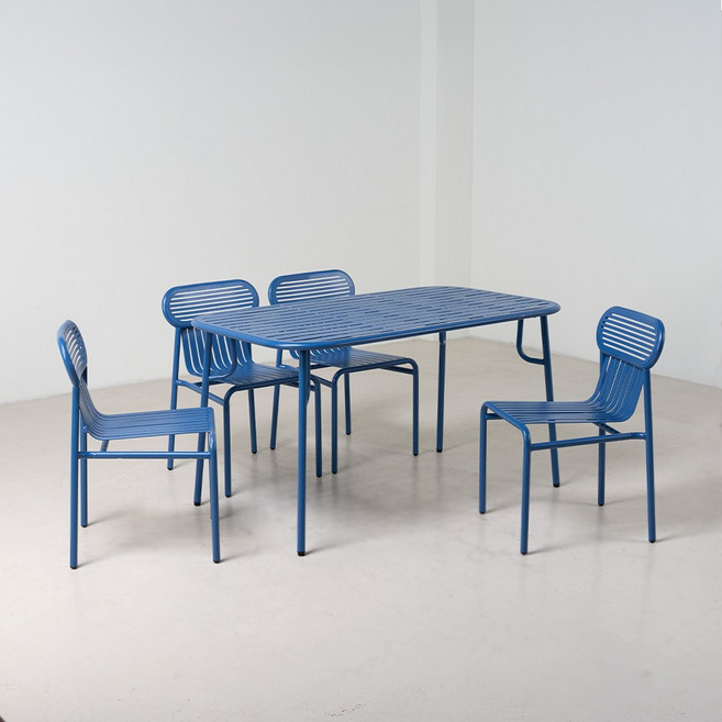 링컨 철제 카페 정원 테라스 야외용 직사각 테이블세트 4인, 테이블+의자4개, 블루