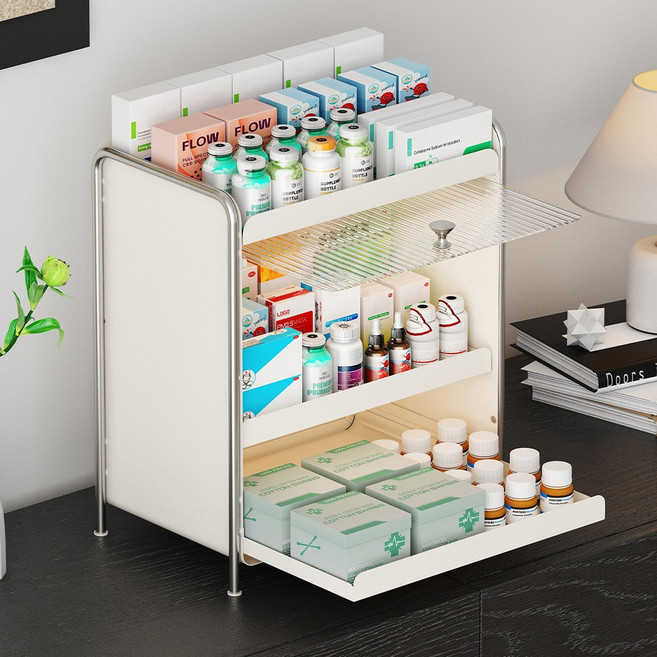 21세기트랜드 크리슬 투명 슬라이드 덮게 3단 철제 다용도 선반 325 x 380 x 200 mm, 화이트, 1개