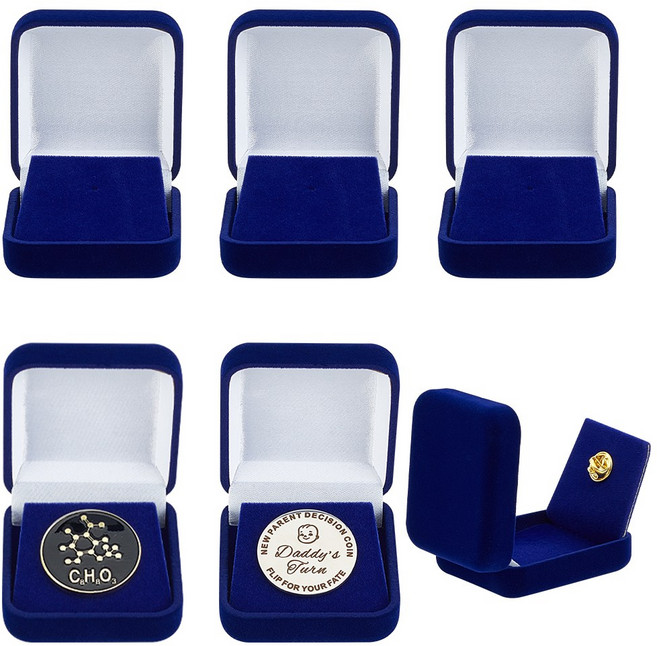 벨벳 포장 상자 배지 메달 장신구 기념품 보관 및 전시용 선물 포장용, 진한 파란색 정사각형