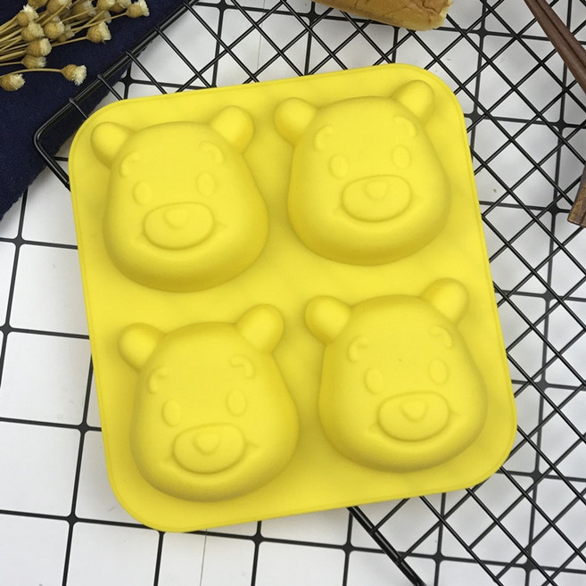 小熊造型矽膠模 黃色 4連 蛋糕模 手工皂模, 1個