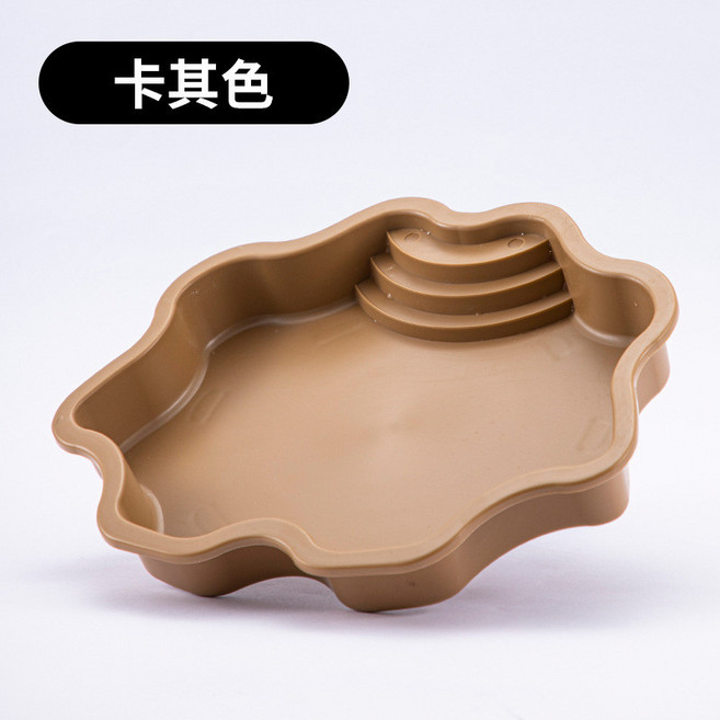 烏龜浴房 爬梯泡澡盆 陸龜洗澡盒 爬蟲寵物飼養水盆 ABS塑料, 1個, 爬梯泡澡盆[卡其色]