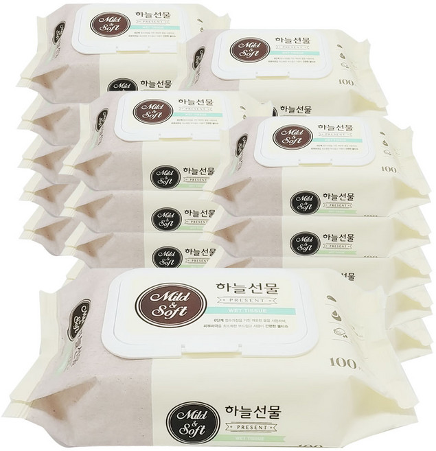 (에스피유통) 하늘선물 물티슈 캡형 100매x20팩 유아물티슈, 100개입, 20개