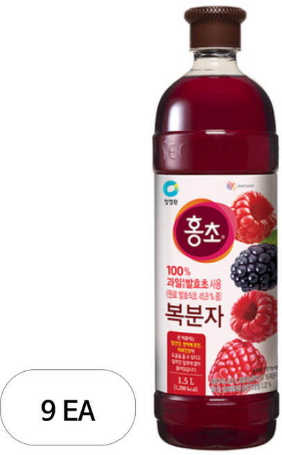 청정원 홍초 복분자 발효식초, 1.5L, 9개