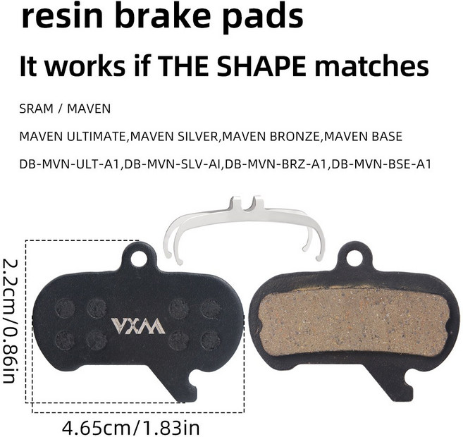 VXM 산악 자전거 유압 브레이크 패드 소결 금속 저소음 구리 부품 고성능 전금속 세라믹 반금속, 노란색