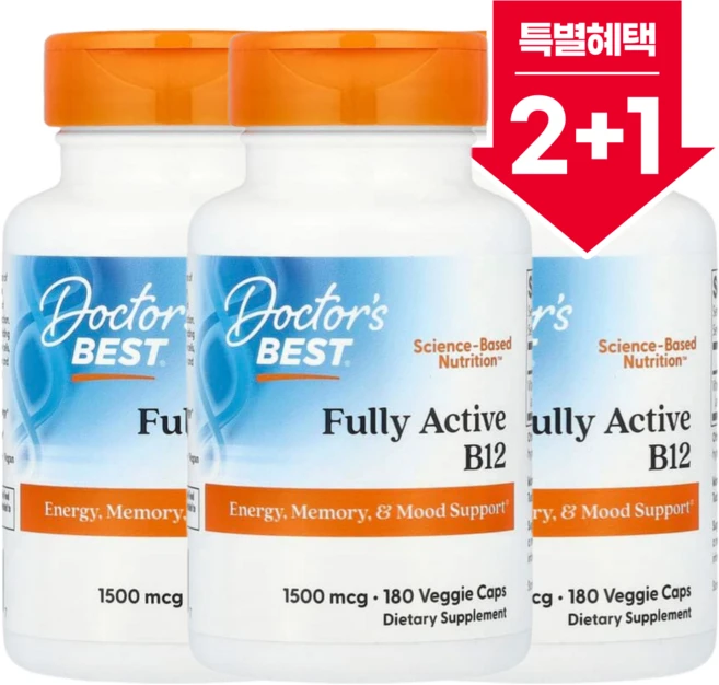 [2+1] 닥터스베스트 완전 활성형 B12 Fully Active 1500mcg 식물성 캡슐 180정 / 해외직구 미국정품, 3개 - 쿠팡