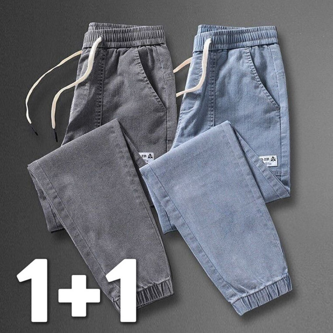 Ashysnow 1+1 캐주얼 데님 팬츠 남자 여름 캐주얼 얇은 밴딩 조거 청바지
