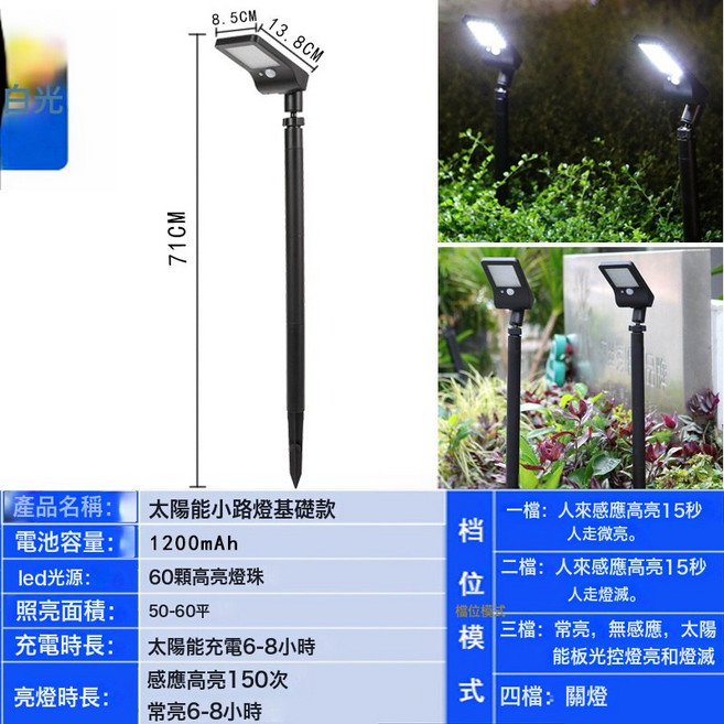 八爪魚太陽能燈戶外夾子庭院燈路燈家用壁燈新款感應防水, 小路燈基礎款 白光:如圖