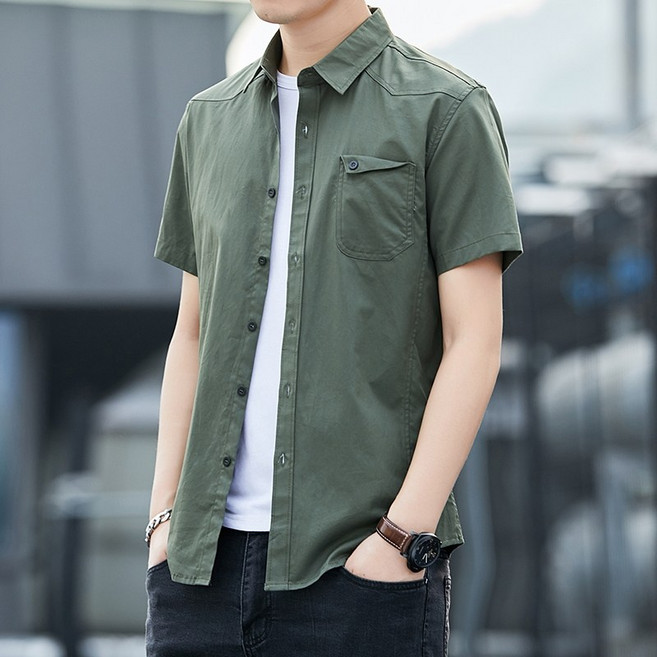 潮流韓版修身硬挺軍裝短袖襯衫