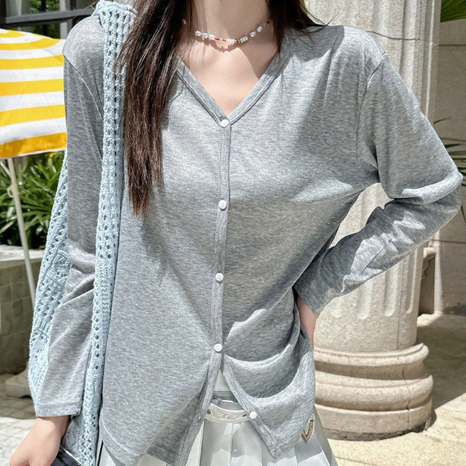 여성용 여름 텐셀 카디건 V넥 얇은 긴팔 아우터 데일리 간절기 코디 에어컨셔츠 내츄럴룩 시원한 착용감 데이트룩 3040패션 고급스러운 디자인