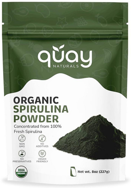 Quay Naturas 스피룰리나 파우더 226.8g(8온스) GMO 프리 글루텐 비건 식물 기반 단백질 철분이 풍부함 스무디용 스피루리나, Quay Naturas 유기농 스피룰리나 파우더 226, 1개, 226.8g