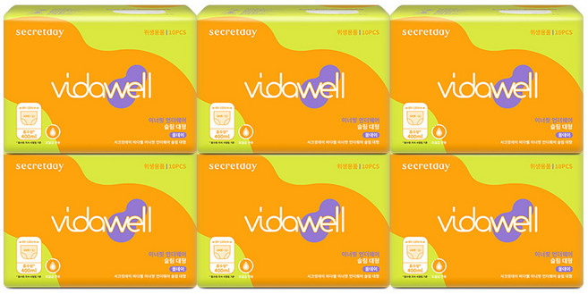 비다웰 여성용 요실금 이너핏 언더웨어 슬림 성인기저귀, 대형, 6세트, 10매입