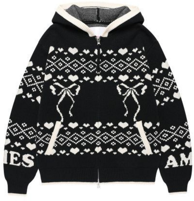 아메스 월드와이드 amesworldwide COWICHAN KNIT HOODIE ZIP-UP BLACK