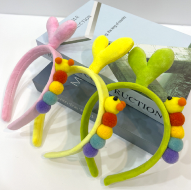 팡파레팡팡 인형 머리띠 파티 소품 동물 놀이공원 인생네컷, 1개, 새싹 애벌레머리띠 (핑크)