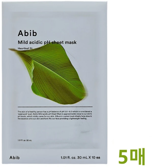아비브 약산성 pH 시트 마스크 어성초 핏 30ml, 1개입, 5개 - 쿠팡