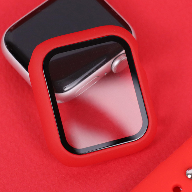 오르몽트 애플워치 9H 강화유리 풀커버 보호케이스 일제형 슬림 경량 40mm 41mm 44mm 45mm호환, 레드