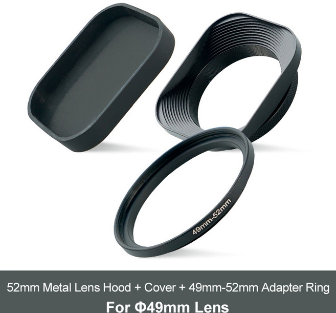 하오게후드 금속 카메라 스퀘어 사각형 후드 범용 후지 후지필름용 빛 감소 필터 어댑터 링 39mm 43mm 46mm 49mm 52mm, 7) For 49mm, 1개