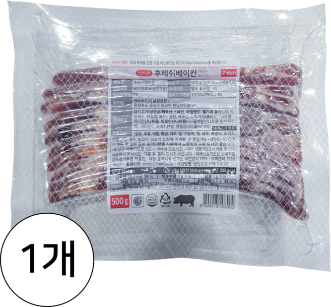 에스푸드 7mm 슬라이스 베이컨, 1개, 500g