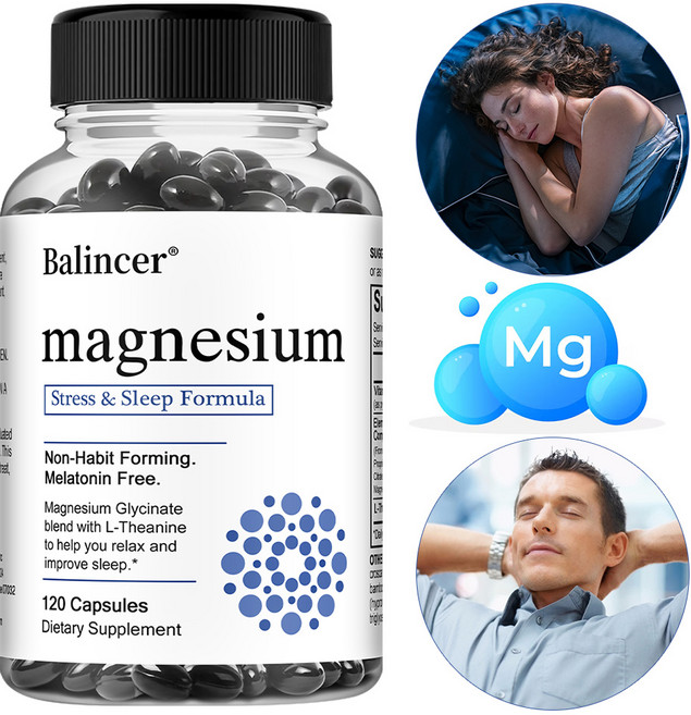 마그네슘 보충제 캡슐 - 마그네슘 글리신 및 L-테아닌 혼합 비타민 B6 - 일상 속 릴렉스 및 수면, 1개, 60회분