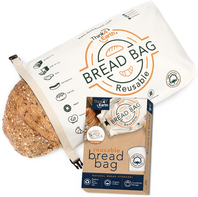 Think4Earth – Cotton Linen Bread Bag Organic - Reusable Bags for Homemade Loaf Gift Giving - Bread, 1개, Natural Cotton