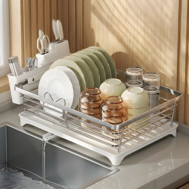 Kdo 자동 물빠짐 스테인리스 식기 건조대, 1개, 화이트, 1단