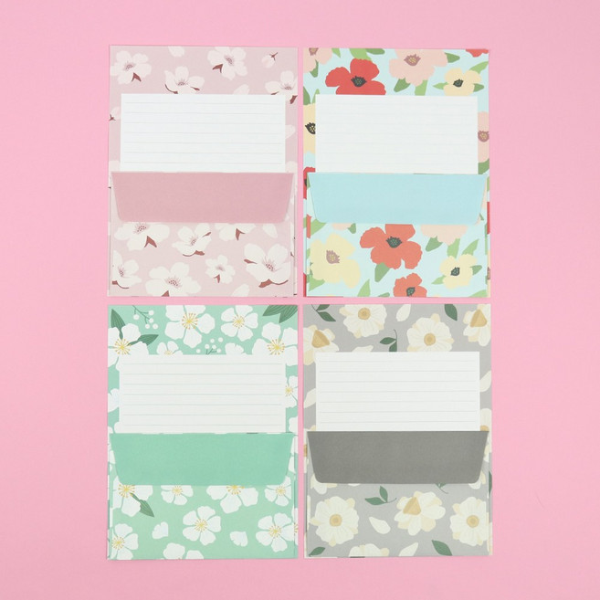 플라워 편선지 세트 편지지 봉투 엽서 카드 손편지 선물, 단품