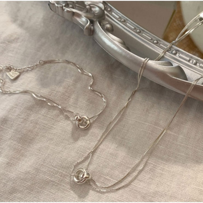 [925 Silver] 델리아 미니 더블 링 레이어드 팔찌 데일리 키치 귀여운 우정 은 가을 겨울 주얼리