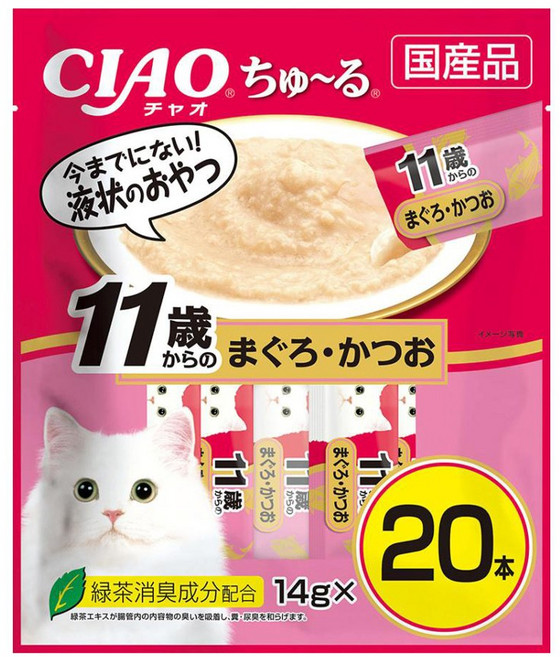 이나바 차오 츄르 고양이 간식, 시니어용 버라이어티, 14g, 20개