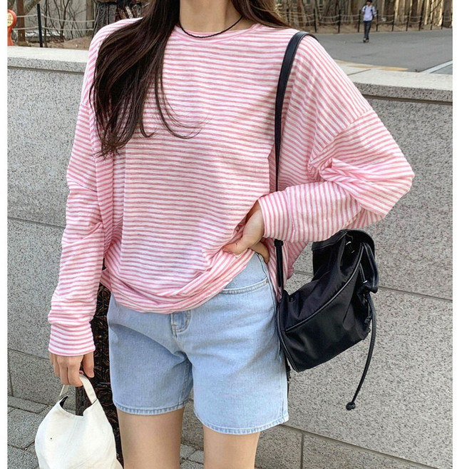 비비드글램 젤리 단가라 박스티 7color / 루즈핏 빅사이즈 티셔츠 봄 여름 가을 긴팔 커버업