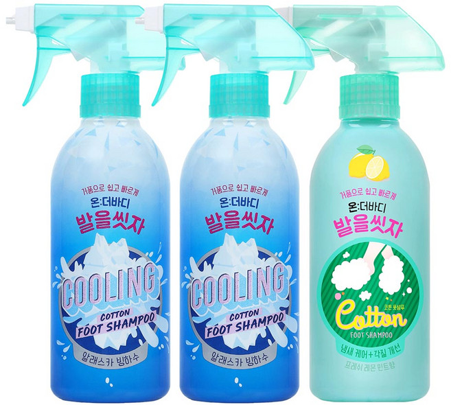 온더바디 코튼풋 발을 씻자 풋샴푸 쿨링 385ml x 2개 + 레몬민트 1개