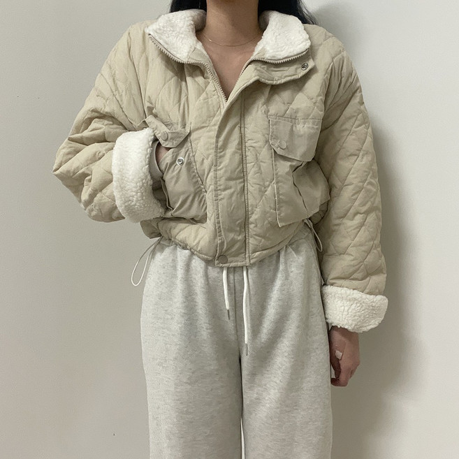 VANANA2 여성 겨울 뽀글이 크롭 야상 패딩 자켓 점퍼