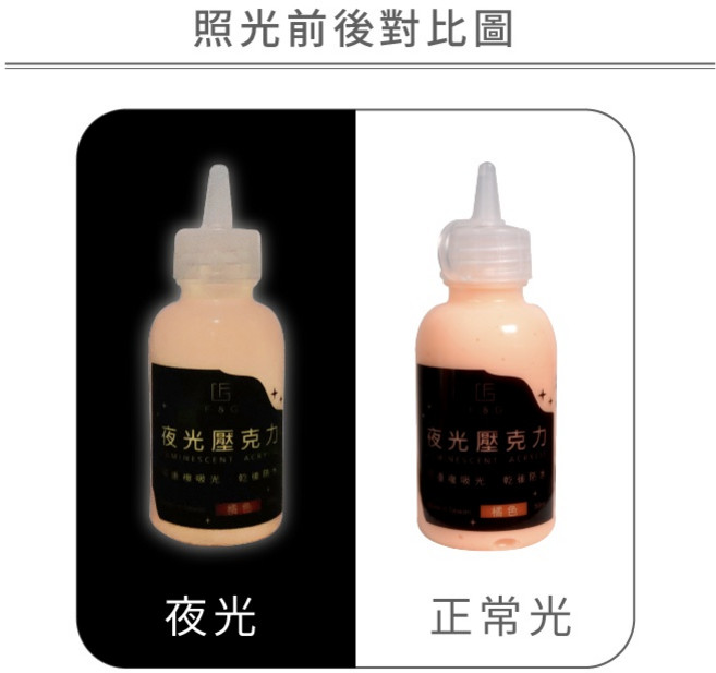 時代中西畫材 F&G夜光壓克力顏料 夜光膠 可重複吸光 乾後防水 50ml 筆型壓頭設計 5款, 1個, 橘色