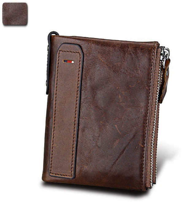 耐用真皮皮夾 拉鍊短夾 男生牛皮錢包