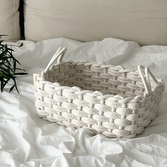 패브릭 바스켓 매듭 수납 정리 바구니, 너티바스켓_화이트, 1개