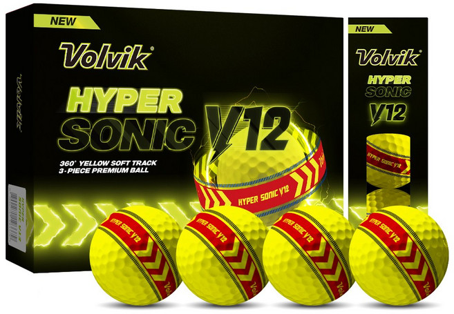 볼빅 골프공 하이퍼 소닉 V12 소프트 트랙 360도 고반발 3피스, 옐로우(레드라인), 12개입, 1개