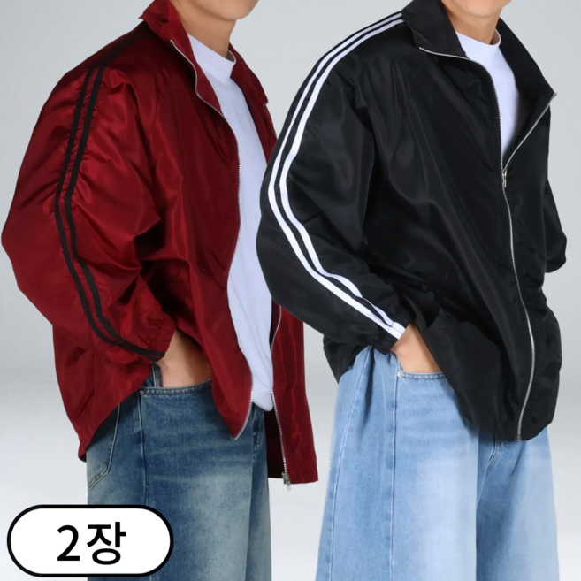 [1+1] 남자 사이드 라인 트랙 집업 나일로 자켓 바람막이 (6700-2)