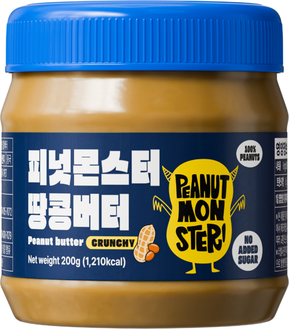[압도적 고소함] 피넛몬스터 무첨가 무가당 100% 땅콩버터 크런치, 1개, 200g
