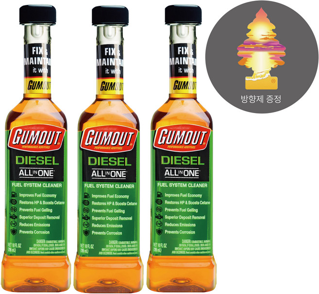 [공식 피카몰 직접 발송 정품]검아웃 올인원 연료첨가제 296ml 3개 + 사은품 방향제1개, 디젤/경유, 선셋비치 향