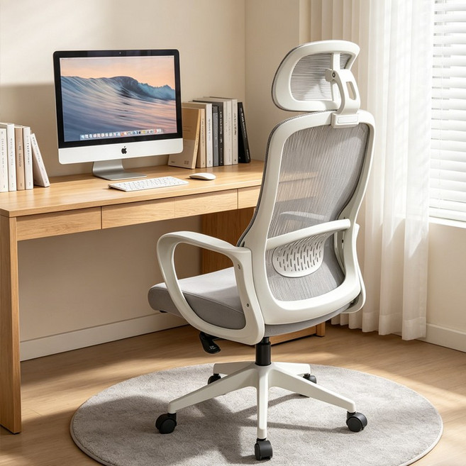 인체공학 메쉬 컴퓨터 의자 헤드레스트 높이 각도조절 360도 회전 바퀴 사무용 학생 책상의자 추천, 그레이