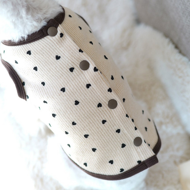 루나몽 쿠키하트 골지 기모 조끼 등여밈 스냅버튼 강아지옷 반려견 애견의류, 1개, 크림